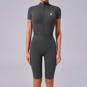 SculptFit Zip-Up Bodysuit Gray