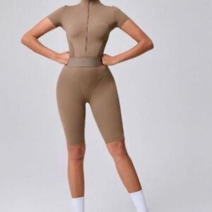 SculptFit Zip-Up Bodysuit Beige
