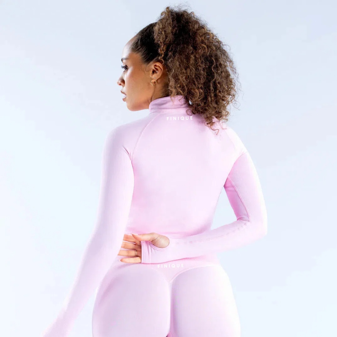 Sleek Motion – Long Sleeve Zip Light Pink - Image 4